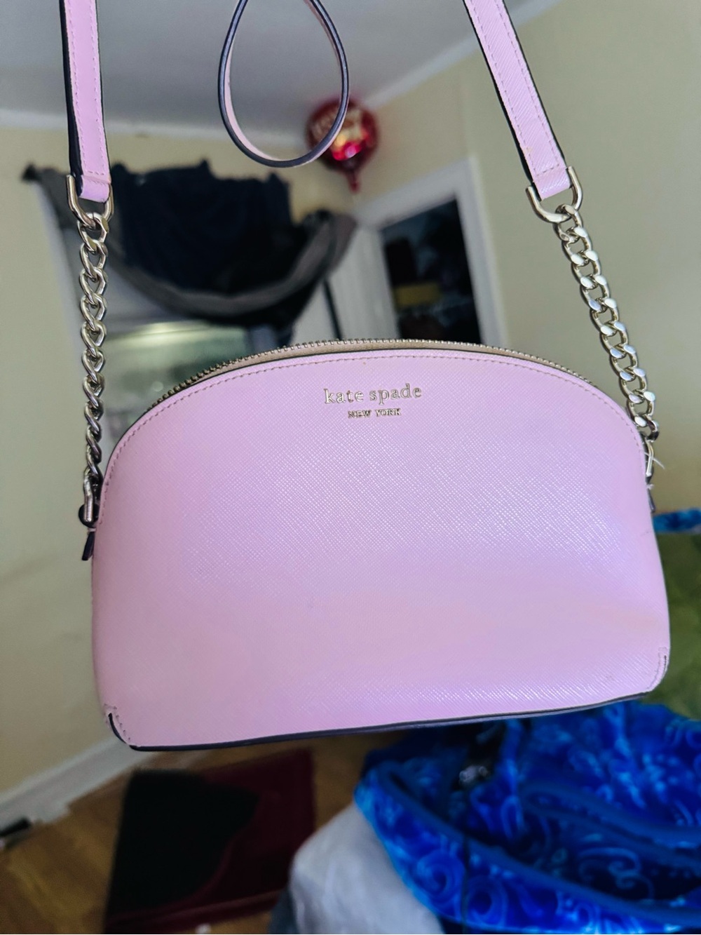kate spade light pink Saffiano leather crossbody with gold chain